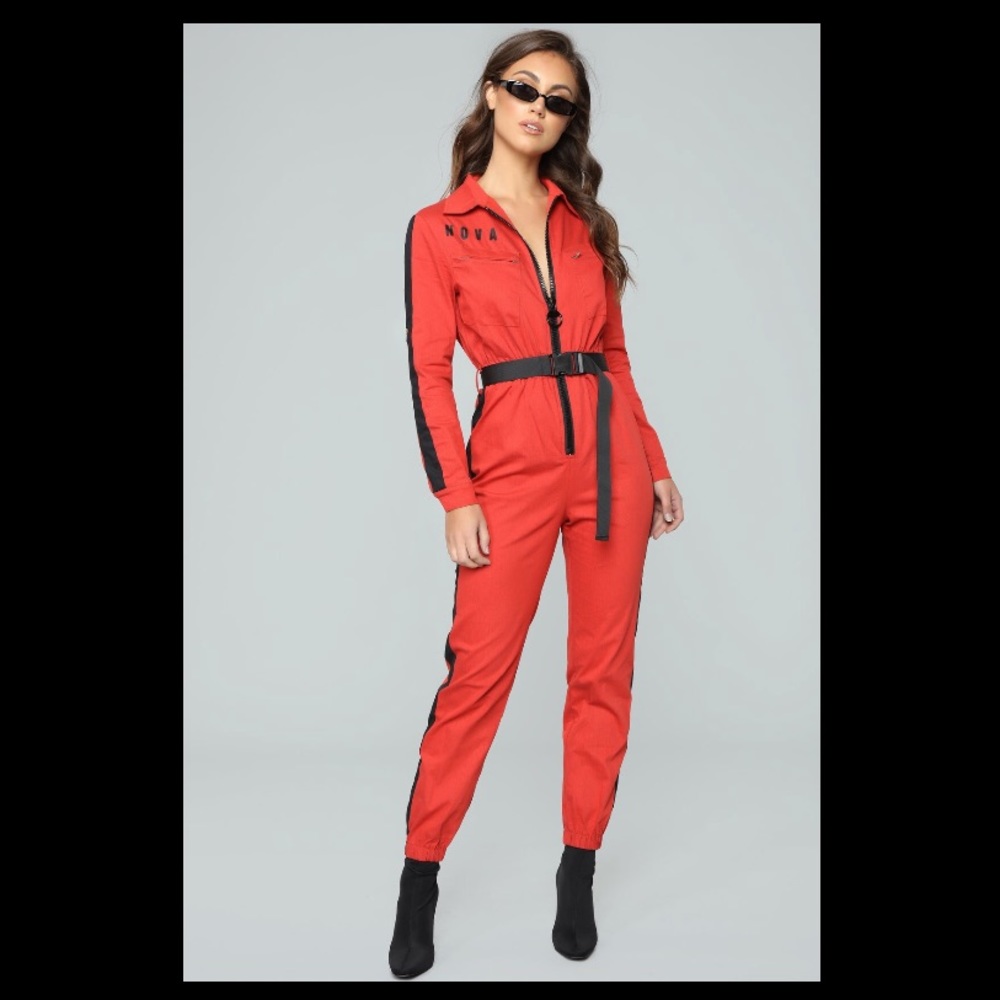 Fashion Nova Out Of This Nova Jumpsuit Red Large